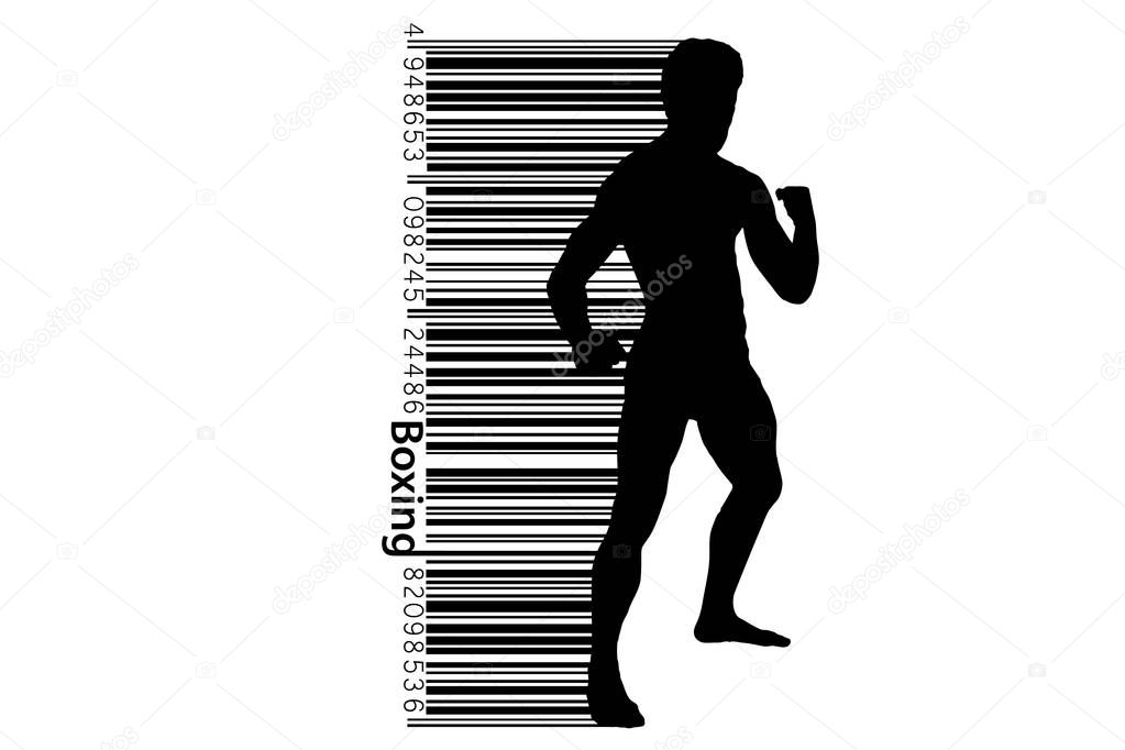 Boxing silhouette. Background and text on a separate layer, color can be changed in one click. Boxing. Vector illustration