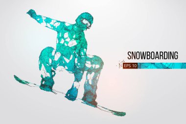 Atlama bir snowboard izole silüeti. Vektör çizim
