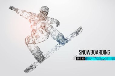 Atlama bir snowboard izole silüeti. Vektör çizim