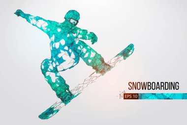 Atlama bir snowboard izole silüeti. Vektör çizim