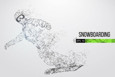 Atlama bir snowboard izole silüeti. Noktalar, çizgiler, üçgenler, metin, renk efektleri ve arka plan ayrı katmanlardaki rengi tek bir tıklamayla değiştirilebilir. Vektör çizim