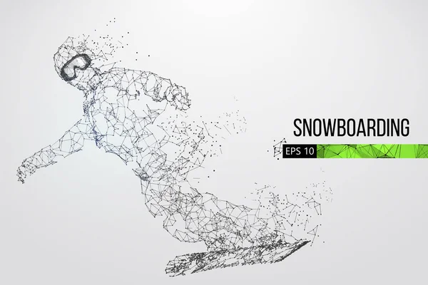 Silhouette Eines Snowboarders Der Isoliert Springt Punkte Linien Dreiecke Text — Stockvektor