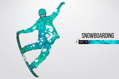 Atlama bir snowboard izole silüeti. Vektör çizim