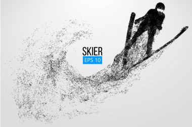 Atlama bir kayakçı izole silüeti. Vektör çizim