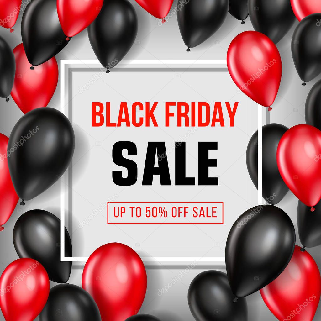 Black Friday Sale poster with Balloons on white background. Vector illustration.