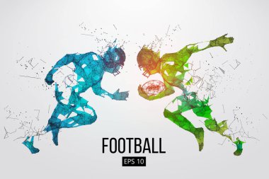 Siluet bir Amerikan futbol oyuncu parçacıklar, çizgiler ve arka plan üzerinde üçgen. Rugby. Vektör çizim