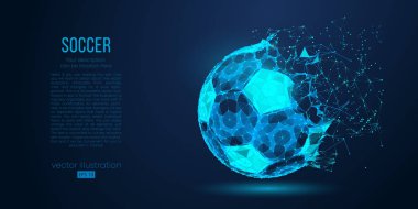 Bir futbol topu parçacıklar, çizgiler ve mavi renkli üçgenler soyut silüeti. Futbol. Öğeleri ayrı ayrı katmanlarda renk üzerinde herhangi bir diğer tek bir tıklamayla değiştirebilirsiniz. Vektör çizim