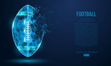 Soyut Amerikan futbolu topu parçacıklar, çizgiler ve üçgen mavi arka plan ile. Siber teknoloji rugby. Tüm öğeleri ayrı ayrı katmanlarda renk üzerinde tek bir tıklamayla değiştirebilirsiniz. Vektör çizim