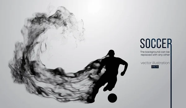 Abstracte silhouet van een football-speler uit deeltjes, stof, rook, stoom. Voetbalspeler met bal. Wereld- en Europese Liga. Achtergrond kan worden gewijzigd in een andere. Vectorillustratie — Stockvector