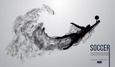 Soyut siluet saçılan beyaz zemin üzerinde bir futbolcu. Topu ile atlama koşma futbolcu. Dünya ve Avrupa Ligi. Arka plan için herhangi bir diğer değiştirilebilir. Vektör