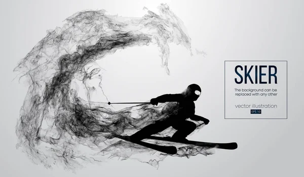 Abstract silhouette of a skier isolated on white background from particles, dust, smoke, steam. Skier carving and performs a trick. Background can be changed to any other. Vector illustration — Stock Vector