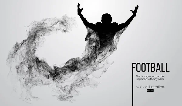 Abstrakta silhuetten av en amerikansk fotbollsspelare på vit bakgrund från partiklar, damm, rök, ånga. Fotbollsspelare är vinnare. Rugby. Bakgrunden kan ändras till någon annan. Vektor — Stock vektor