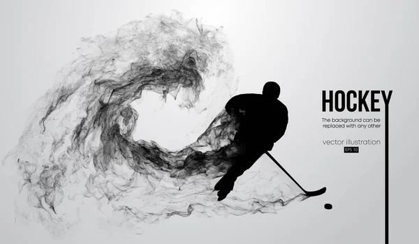 Abstrakte Silhouette eines Eishockeyspielers auf weißem Hintergrund aus Partikeln, Staub, Rauch, Dampf. Eishockeyspieler trifft den Puck. Hintergrund kann zu jedem anderen geändert werden. Vektorillustration — Stockvektor