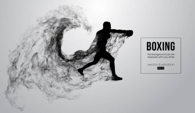 Bir boksör, mma, ufc fighter saçılan, toz, duman, Buhar beyaz zemin üzerine soyut silüeti. Boksör kazanan olur. Arka plan için herhangi bir diğer değiştirilebilir. Vektör çizim