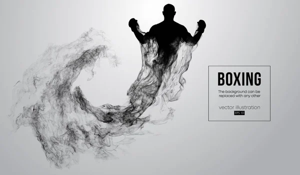 Abstraktní silueta boxer, mma, ufc bojovník na bílém pozadí částic, prachu, kouře, páry. Boxer je vítězem. Pozadí lze změnit na jiné. Vektorové ilustrace — Stockový vektor
