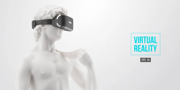 Virtuální realita headset. Socha muže s brýlemi virtuální reality na bílém pozadí. VR hry. Vektorová ilustrace. Díky za sledování — Stockový vektor