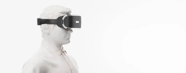 Vrヘッドセット技術 男の3Dレンダリング 白い背景に仮想現実の眼鏡をかけて Vrゲーム 私のポートフォリオにもこの画像のためのものがあります 見てくれてありがとう — ストック写真