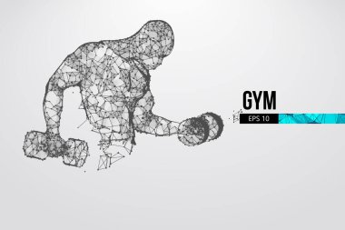 Kablolu bir vücut geliştiricinin soyut silueti. Beyaz arka plandaki adam. Spor salonu. EP dosyasının uygun organizasyonu. Vektör çizimi. İzlediğiniz için teşekkürler.
