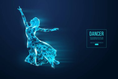 Dans eden bir kadının soyut silueti. Dansçı, kız, mavi arka planda balerin. EP dosyasının uygun organizasyonu. Vektör çizimi. İzlediğiniz için teşekkürler.