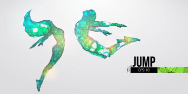 Telden atlayan bir kadın ve erkeğin soyut silueti. Zıplayan insanlar beyaz arka planda özgürlüğü ve aşkı sembolize eder. EP dosyasının uygun organizasyonu. Vektör. İzlediğiniz için teşekkürler.