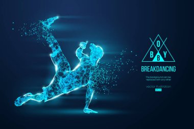 Abstract silhouette of a wireframe breake dancer. Teenager dance hip-hop. Man BBoy from particles on the blue background. Convenient organization of eps file. Vector illustartion. Thanks for watching clipart