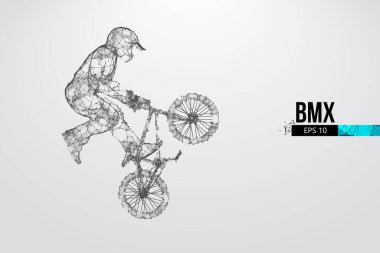 BMX sürücüsünün silueti. EP dosyasının uygun organizasyonu. Ayrı katmanlardaki arkaplan, metin ve temel ögeler, renk bir tıklamayla değiştirilebilir. Vektör çizimi. İzlediğiniz için teşekkürler.