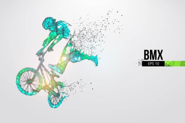 BMX sürücüsünün silueti. EP dosyasının uygun organizasyonu. Ayrı katmanlardaki arkaplan, metin ve temel ögeler, renk bir tıklamayla değiştirilebilir. Vektör çizimi. İzlediğiniz için teşekkürler.