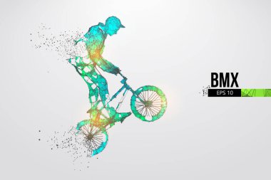 BMX sürücüsünün silueti. EP dosyasının uygun organizasyonu. Ayrı katmanlardaki arkaplan, metin ve temel ögeler, renk bir tıklamayla değiştirilebilir. Vektör çizimi. İzlediğiniz için teşekkürler.