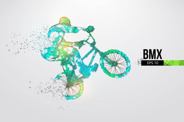BMX sürücüsünün silueti. EP dosyasının uygun organizasyonu. Ayrı katmanlardaki arkaplan, metin ve temel ögeler, renk bir tıklamayla değiştirilebilir. Vektör çizimi. İzlediğiniz için teşekkürler.