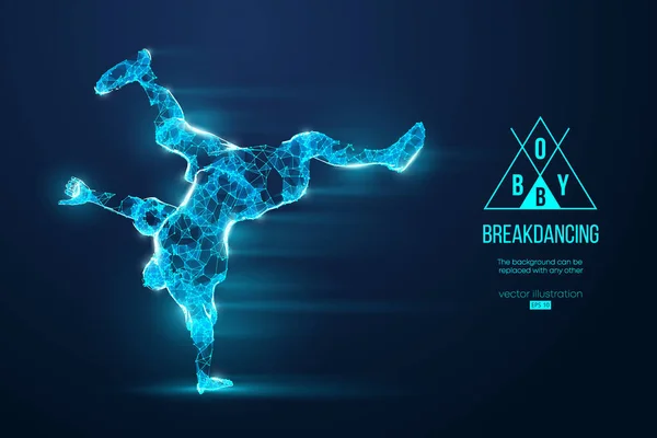 Abstract silhouette of a wireframe breake dancer. Teenager dance hip-hop. Man BBoy from particles on the blue background. Convenient organization of eps file. Vector illustartion. Thanks for watching