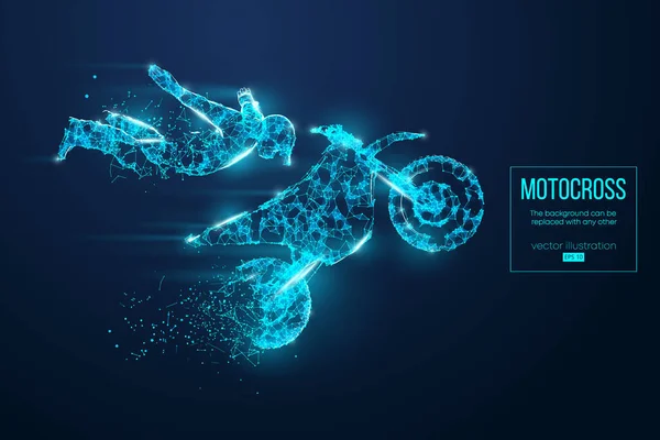 Silhouette Astratta Motociclista Wireframe Particelle Sullo Sfondo Blu Conveniente Organizzazione — Vettoriale Stock