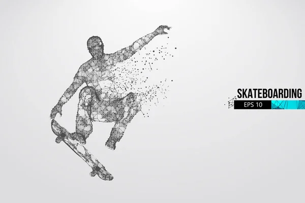 Skateboarding. Abstrakte Silhouette eines Drahtgitterskateboarders aus Partikeln auf weißem Hintergrund. Bequeme Organisation der eps-Datei. Vektorillusion. Danke fürs Zuschauen — Stockvektor