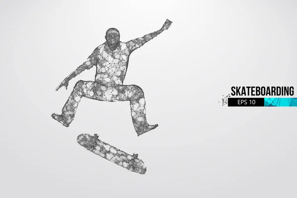 Skateboarding. Silueta abstracta de un skateboarder con estructura de alambre a partir de partículas sobre el fondo blanco. Conveniente organización del archivo eps. Ilustración vectorial. Gracias por mirar. — Vector de stock