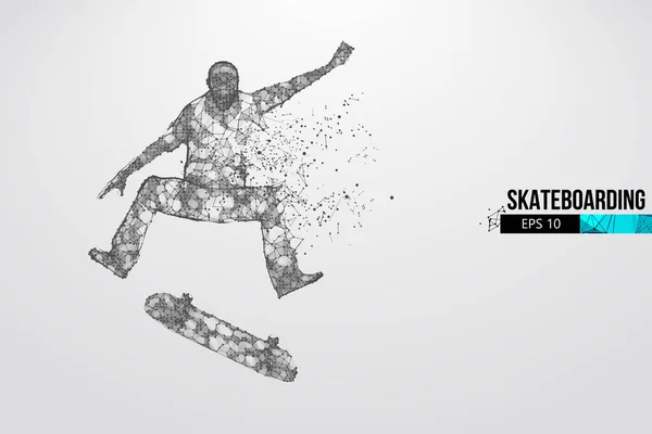 Skateboarding. Silueta abstracta de un skateboarder con estructura de alambre a partir de partículas sobre el fondo blanco. Conveniente organización del archivo eps. Ilustración vectorial. Gracias por mirar. — Vector de stock