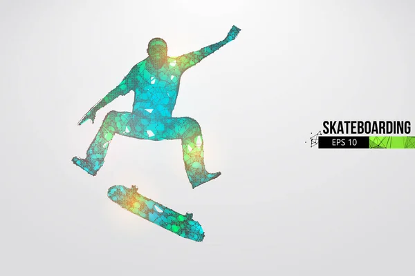 Skateboarding. Silhueta abstrata de um skatista wireframe de partículas no fundo branco. Organização conveniente do arquivo eps. Ilusão de vetor. Obrigado por ver. — Vetor de Stock