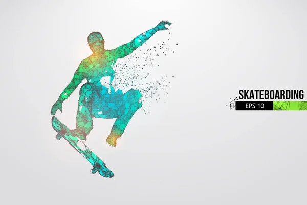 Skateboarden. Abstract silhouet van een wireframe skateboarder van deeltjes op de witte achtergrond. Handige organisatie van eps-bestand. Vectorillusie. Bedankt voor het kijken. — Stockvector