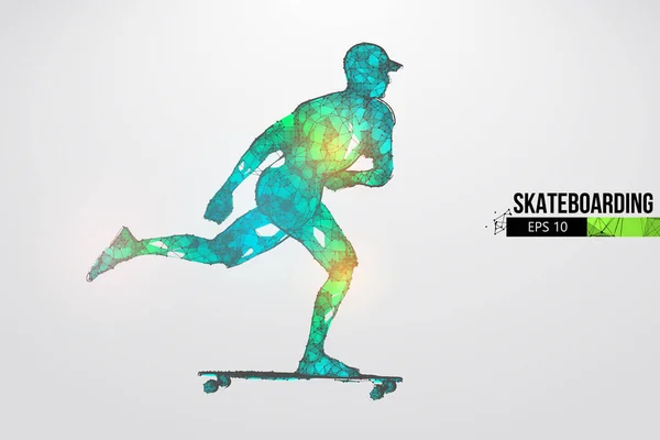 Skateboarden. Abstract silhouet van een wireframe skateboarder van deeltjes op de witte achtergrond. Handige organisatie van eps-bestand. Vectorillusie. Bedankt voor het kijken. — Stockvector