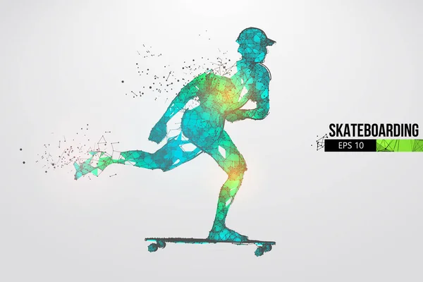 Скейтбординг. Абстрактный силуэт проводника-скейтбордиста из частиц на белом фоне. Удобная организация файла eps. Векторная иллюстрация. Спасибо за просмотр — стоковый вектор