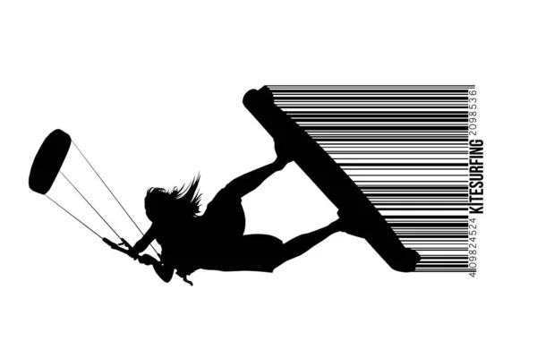 Kitesurf Kiteboard Silhouette Kitesurfer Femme Dans Saut Effectue Tour Grande — Image vectorielle