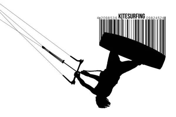 Kitesurfing Och Kiteboarding Silhuett Kitesurfare Man Ett Hopp Utför Ett — Stock vektor