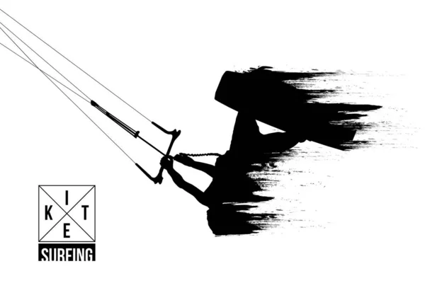 Kitesurfen Kitesurfen Silhouet Van Een Kitesurfer Man Een Sprong Doet — Stockvector