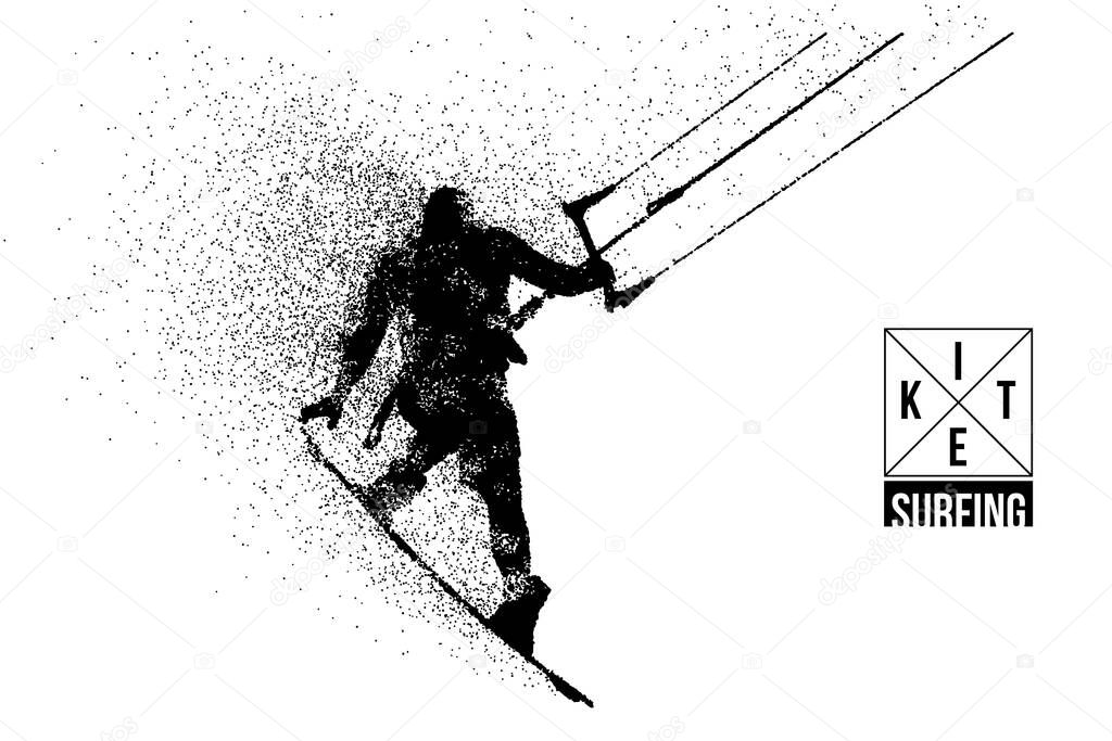 Kitesurfing and kiteboarding. Silhouette of a kitesurfer. Man in a jump performs a trick. Big air competition. Vector illustration. Thanks for watching