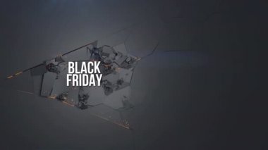 Kara Cuma indirimi. Siyah arkaplandaki 4K epik 3D animasyonunda metniniz için yer var. İzlediğiniz için teşekkürler.