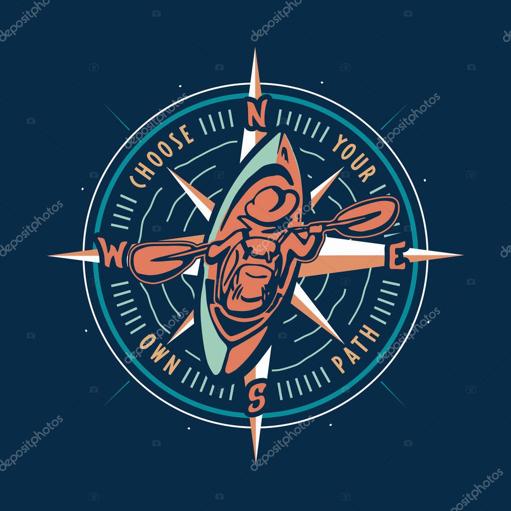 Choose your own path. Floating through life. Craft retro graphic design fashion apparel print. T shirt graphic vintage grunge vector illustration crests and heraldry badge label logo template.