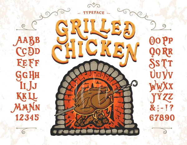 Κοτόπουλο ψημένο με γραμματοσειρά. Vintage σχεδιασμός. — Διανυσματικό Αρχείο