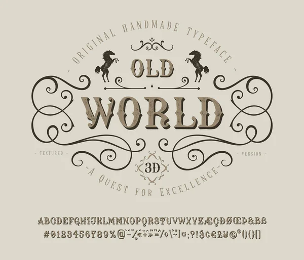 Lettertype Old World. Vintage letter en nummer — Stockvector