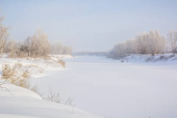 Der Fluss Fror Winter Eis Auf Dem Fluss Ist Viel — Stockfoto