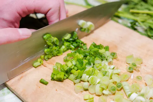 Greens Salad Cut Onions Fennel Healthy Food Fresh Greens Salad — Stock Photo, Image