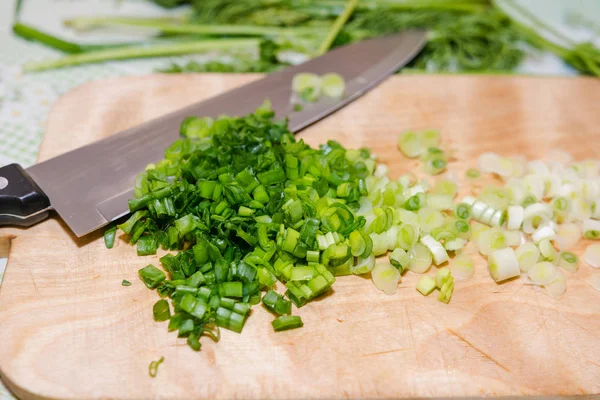 Grünzeug Für Salat Zwiebeln Schneiden Fenchel Gesunde Ernährung Frisches Gemüse — Stockfoto