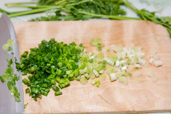 Greens Salad Cut Onions Fennel Healthy Food Fresh Greens Salad — Stock Photo, Image